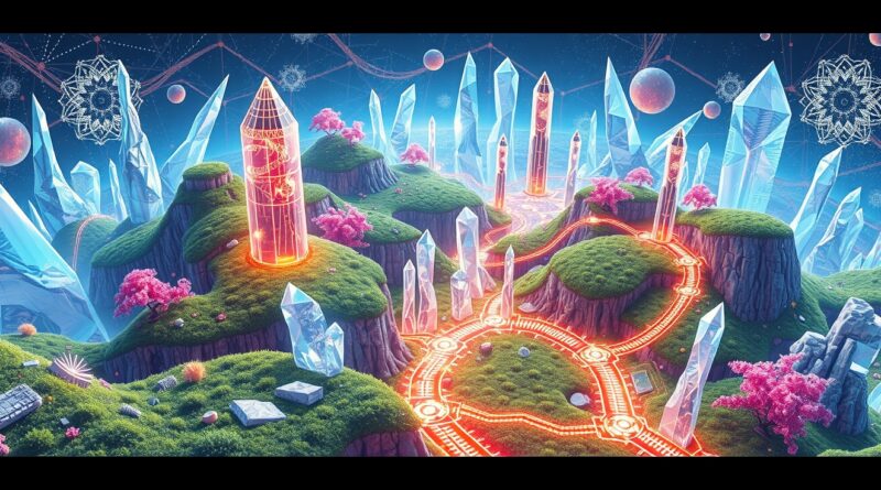 Surrealistyczny, cyfrowy ogród przyszłości: obwody, sieci neuronowe i krystaliczna moc czipów Apple.