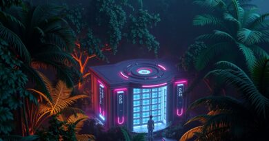 Futurystyczne centrum danych EDGNEX AI w Dżakarcie lśni w indonezyjskim lesie deszczowym (wizualizacja).