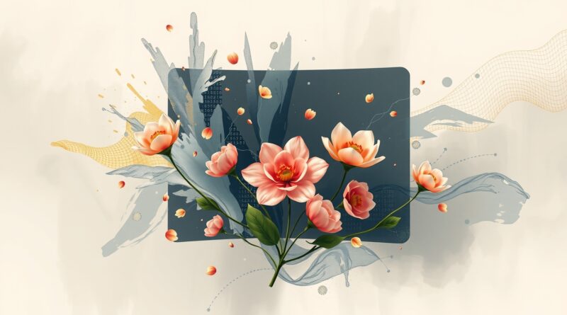 Abstrakcyjne kwiaty wyrastające z pękającego offerwalla Google jako symbol nowych możliwości dla wydawców.