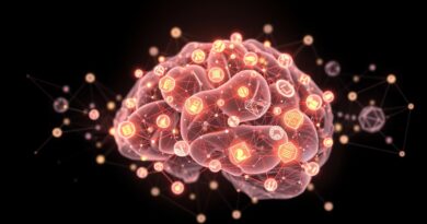 Abstrakcyjna, rozświetlona sieć modeli AI połączonych jak mózg, symbolizująca Heterogeniczne Uczenie Rozproszone (HtFL).