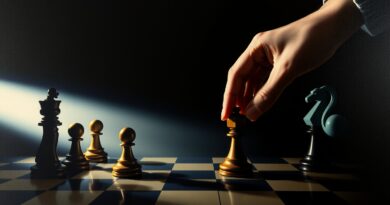 Szachowa rozgrywka AI, światło i cień symbolizują innowacje kontra wyzwania regulacyjne i bezpieczeństwo.