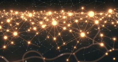 Rozległa sieć węzłów AI (OpenAI, Microsoft, Google, Meta i in.) na tle rozgwieżdżonego nieba, symbolizuje konkurencję i innowacje.