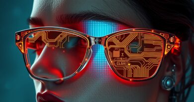 Inteligentne okulary Prada, połączenie luksusowego designu i sztucznej inteligencji, wzory płyty głównej, estetyka Vogue.