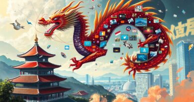 High-tech chiński smok wśród cyfrowego chaosu zapowiada rewolucję w generacji wideo AI.