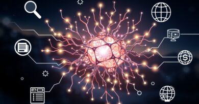 Abstrakcyjne przedstawienie agenta AI: świetlisty neuronowy rdzeń, strumienie danych, ikony narzędzi, futurystyczna elegancja.