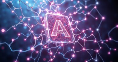 Neuralna sieć i logo Adobe splecione w futurystyczny kryształ wiedzy, optymalizacja treści pod AI.