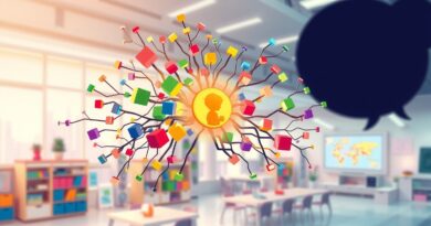 Kolorowa sieć neuronowa otacza sylwetkę dziecka w sercu transformującej, personalizowanej edukacji.