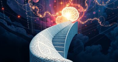 Escherowska klatka schodowa ze skryptu prowadzi do mózgowej mgławicy. Kod binarny jako stardust. "Hakowanie nagród" subtelnie zaznaczone.