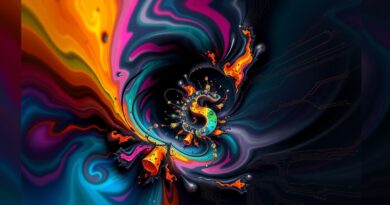 Abstrakcyjny fraktal: rozpadający się znak dolara w wirze, symbolizuje gigantyczne straty finansowe xAI.