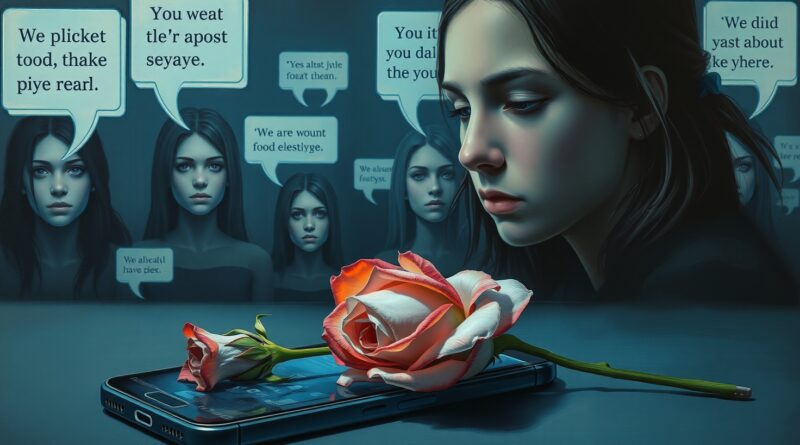 Melancholijna, pikselowa wizja samotności nastolatka w świecie wirtualnych towarzyszy. Gasnąca róża i smartfon.