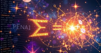 Złote równanie w kosmosie kodu, binary gwiazdy OpenAI i DeepMind symbolizują rywalizację AI.