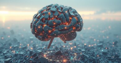 Cyfrowy mózg z obwodów integruje rozproszone dane, symbolizując zarządzanie agentami AI w firmach.