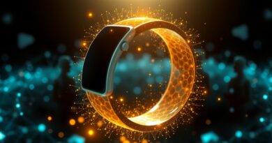 Abstrakcyjna, eteryczna wizja noszonego urządzenia AI z motywem plastra miodu, symbolizującego przejęcie Bee przez Amazon.