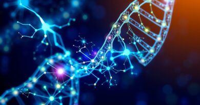 Bioluminescencyjna sieć neuronów na tle podwójnej helisy, symbolizująca grafy wiedzy biomedycznej BioCypher.