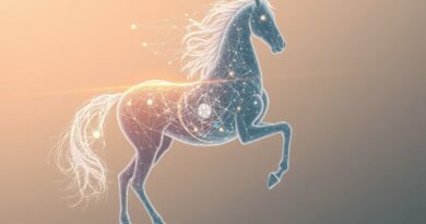 Surrealistyczna wizja Centaura AI: Eteryczny mózg splata się z siecią neuronową, symbolizując połączenie człowieka i sztucznej inteligencji.