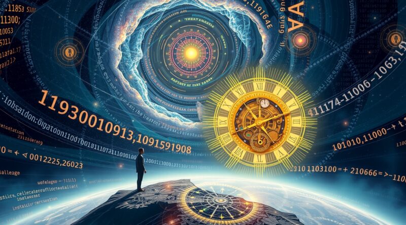 Surrealistyczna galaktyka kodu, AI-mentor kieruje clockwork LLM ku matematycznej ścieżce.