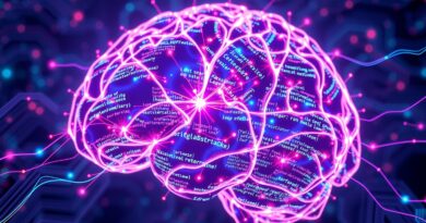 Abstrakcyjna wizualizacja uczenia wzmacnianego w inżynierii oprogramowania, z kodem splecionym z neuronową strukturą.