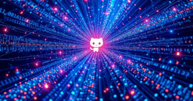 Cyfrowa sieć węzłów, z logiem GitHub w centrum, symbolizuje dynamiczny wzrost użytkowników GitHub Copilot.