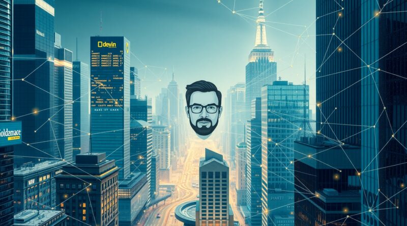 Futurystyczna Wall Street: avatar Devina łączy się z programistą Goldman Sachs. Symbioza AI i człowieka w finansach.