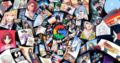 Dynamiczny wir zdjęć w różnych stylach artystycznych, płynnie przechodzących jeden w drugi, z ukrytym logo Google.