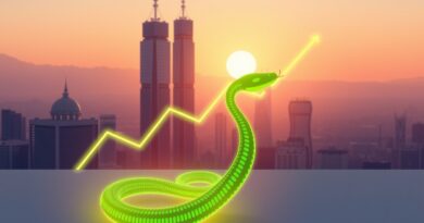 Stylizowany, zielony wąż (Greptile) oplata kod, tworząc wykres wzrostu; w tle minimalistyczny Benchmark.