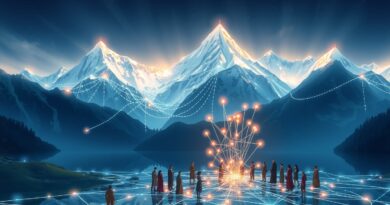 Alpejski krajobraz jako sieć neuronowa symbolizująca otwartoźródłowy LLM z szerokim wsparciem językowym.