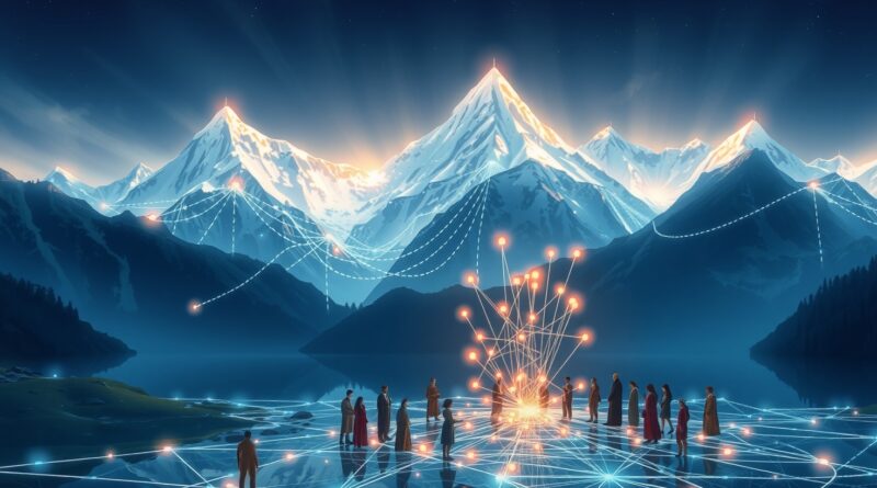 Alpejski krajobraz jako sieć neuronowa symbolizująca otwartoźródłowy LLM z szerokim wsparciem językowym.