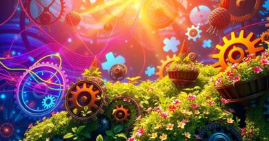 Połączenie mechaniki i natury symbolizuje wzrost produktywności i wartości dzięki agentom AI.