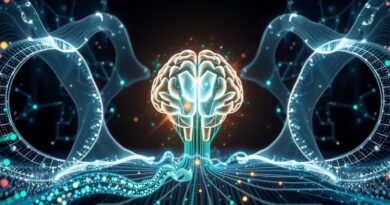 Abstrakcyjna wizualizacja AI analizującego strumienie danych, redefiniująca analizę danych jak Julius AI.