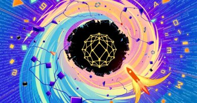 Wirujący kod wokół kuli OpenAI. Chaos developerski, start rakiety, pęknięte szkło. Dynamiczny rozwój AI.