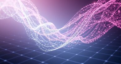 Abstrakcyjna grafika: świetliste węzły w trójwymiarowej siatce, symbol modelu generowania wideo Lumos-1 Alibaba.