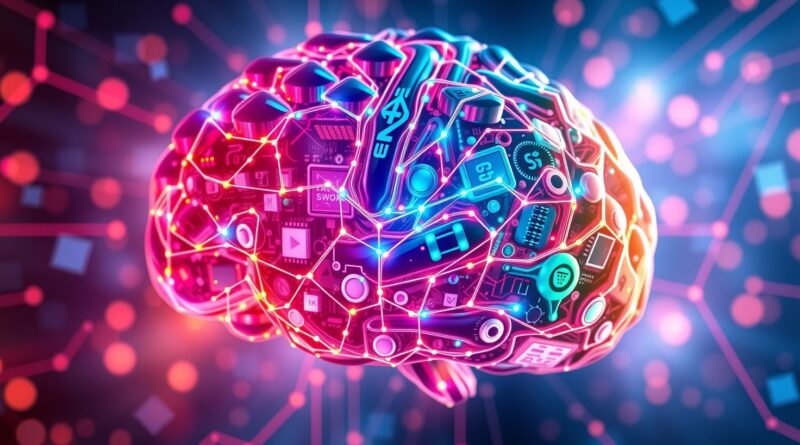 Abstrakcyjna wizja cyfrowego mózgu MIRIX: połączenie pamięci w agentach AI, przełom ku cyfrowej świadomości.