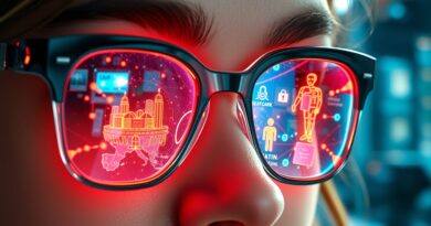 Okulary AR odbijające barwny, cyfrowy świat. Personalna superinteligencja, AI, przyszłość okularów Meta.