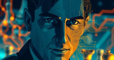 Szachowy arcymistrz przenika się z kodem AI na tle obwodu - intelekt i przyszłość.