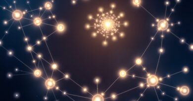 Abstrakcyjna sieć połączonych punktów świetlnych symbolizująca Model Context Protocol, uniwersalny łącznik dla AI w chmurze.