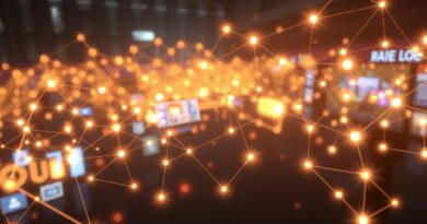 Świecąca sieć węzłów symbolizująca modele świata AI, łącząca elementy wirtualne i rzeczywistość.