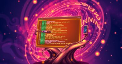 Stylizowany terminal CLI wyłaniający się z wiru kodu, symbolizujący rewolucję AI w rozwoju oprogramowania.