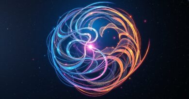 Abstrakcyjny symbol yin-yang z danych, Google Cloud (woda) i OpenAI (sieć neuronowa) na tle kosmosu.