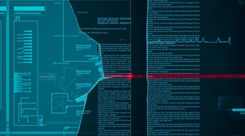Uszkodzony interfejs medyczny z czerwonym akcentem, sugerujący ukryte błędy AI w rekomendacjach leczenia.