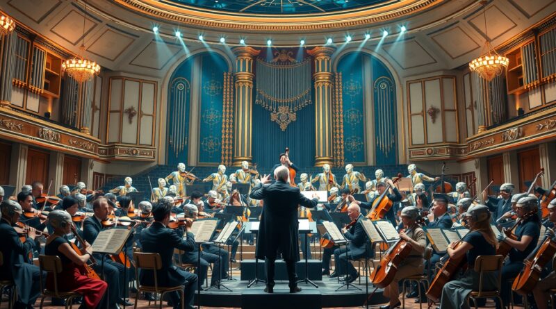 Orkiestra przyszłości: ludzie i AI, dyrygent - inżynier AI, nowoczesna rekrutacja.