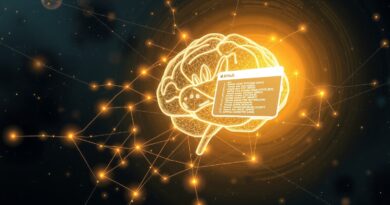 Świecąca konstelacja mózgu połączona kodem z minimalistycznym GitHubem w mgławicy danych. Inteligencja i AI w rozwoju oprogramowania.