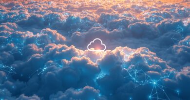 Abstrakcyjna chmura z siecią neuronową symbolizuje współpracę OpenAI i Google Cloud dla ChatGPT.