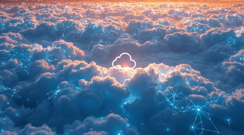 Abstrakcyjna chmura z siecią neuronową symbolizuje współpracę OpenAI i Google Cloud dla ChatGPT.