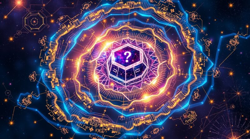 Eteryczna nebula z obwodów i równań otaczająca pulsujący, ośmiokątny mózg symbolizujący OctoThinker.