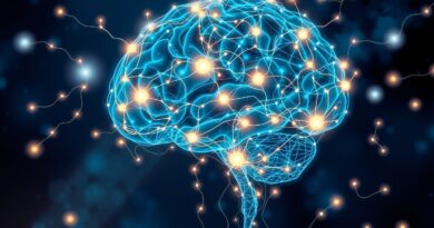 Stylizowany mózg spowity siecią światła symbolizującego myśli, z jasnymi punktami węzłowymi – "Thought Anchors".