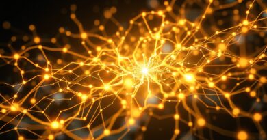 Abstrakcyjna wizualizacja sieci neuronowych symbolizująca proces rozumowania dużego modelu językowego, z ReasonFlux-PRM w centrum.