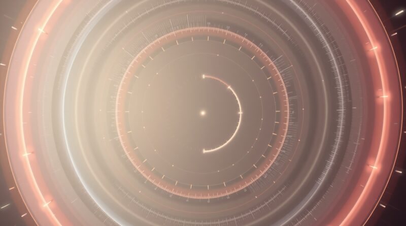 Abstrakcyjne koncentryczne pierścienie światła symbolizujące rozpad energii w modelu dyfuzyjnym, kluczowy dla Radial Attention.