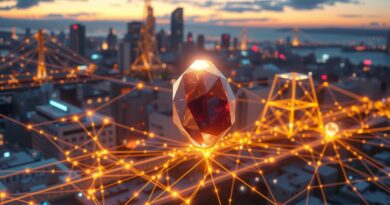 Złote nici sztucznej inteligencji oplatają futurystyczne San Francisco, symbolizując autonomiczną rewolucję w biznesie.