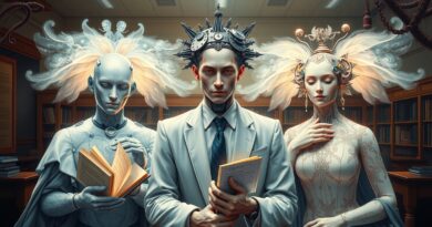 Alegoryczne przedstawienie Claude AI, ChatGPT i Gemini jako personifikacji różnych podejść do nauczania.