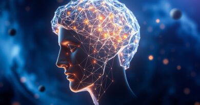 Poligonalna głowa 3D z sieci świateł, symbol Hunyuan3D-PolyGen i przyszłości tworzenia gier.